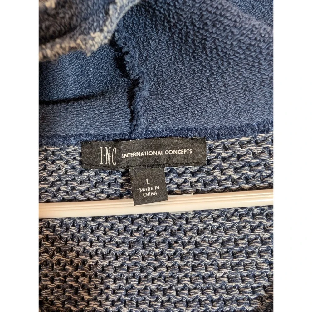 INC International Concepts Mens Blue Cable‎ Knit Hoodie Sweater Size L